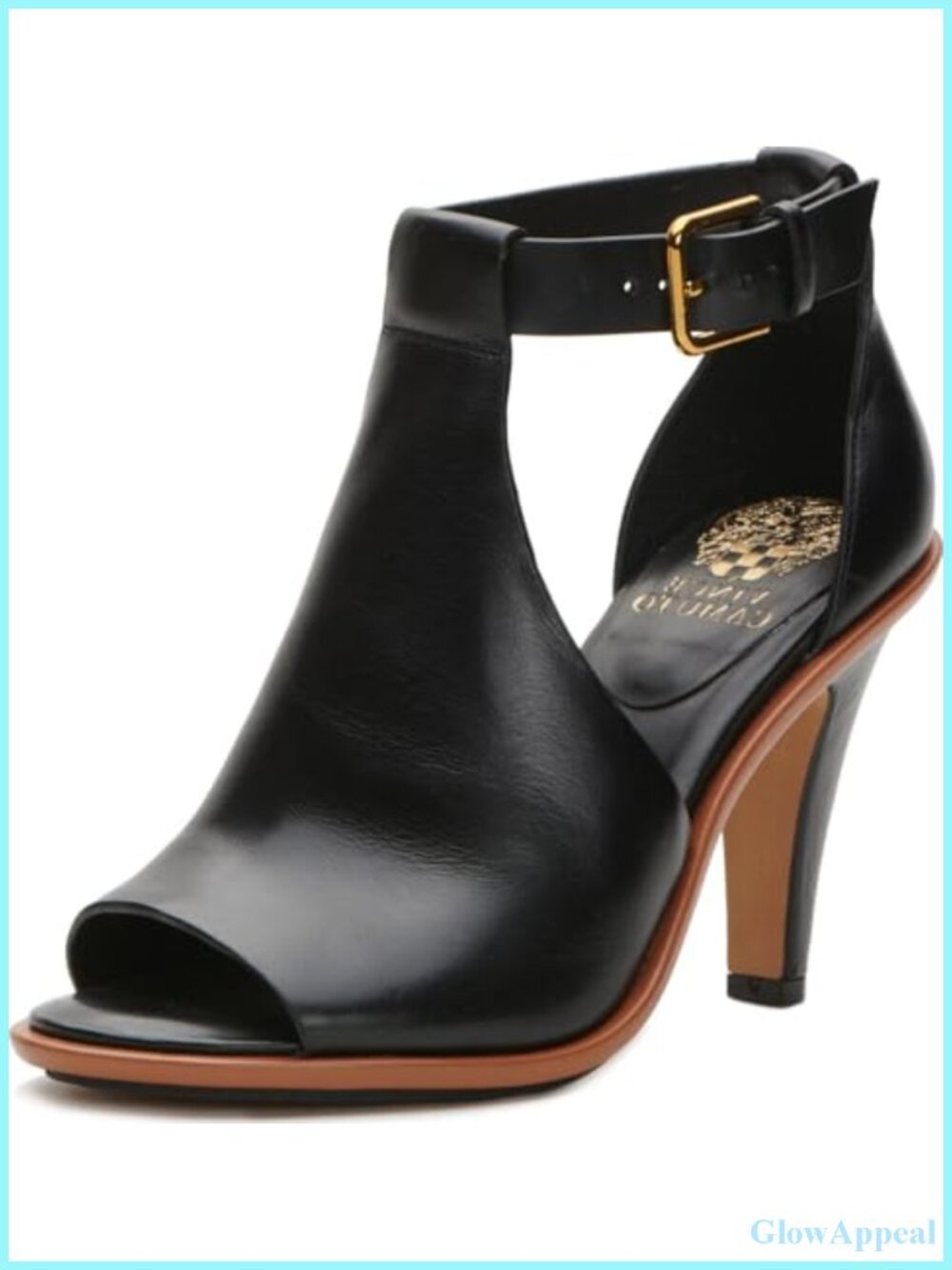 Leather Heeled Sandals with Buckle Closure and Open Round Toe, 3.7-Inch Flare